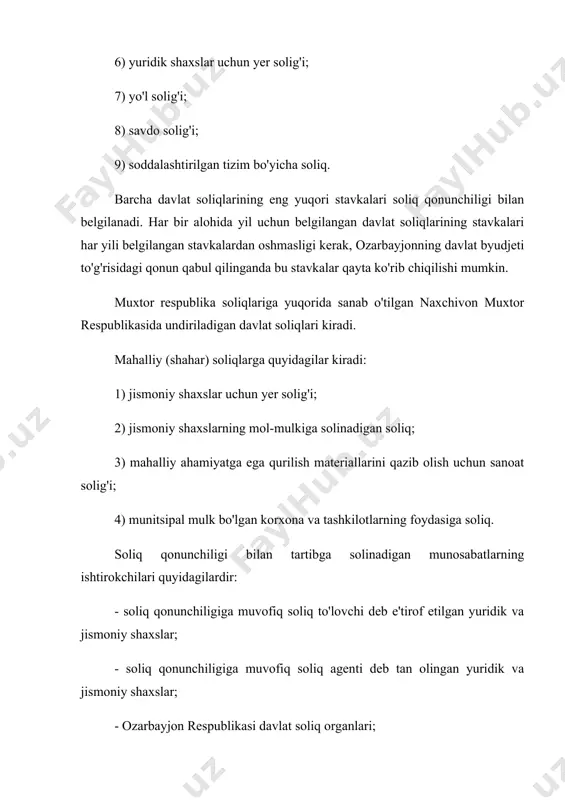 arbayjon hududida tovarlar ishlab chiqarish, ishlarni bajarish, xizmatlar ko'rsatish va muomalada bo'lish jarayonida hosil bo'lgan qiymatning o'sishining bir qismini, shuningdek ozarbayjon hududiga etkazib berilgan va soliqqa tortiladigan barcha tovarlar qiymatining bir qismini byudjetga olib qo'yish shaklidir. qqs tovar ishlab chiqarish va yetkazib berish, ishlarni bajarish va xizmatlar ko‘rsatishning barcha bosqichlarida to‘lanadi. soliq solinadigan aylanmadan to‘lanishi lozim bo‘lgan qqs summasi bunday aylanmadan hisoblangan soliq summasi bilan soliq kodeksining qoidalariga muvofiq rasmiylashtirilgan schyot-fakturalarga muvofiq hisobga olinadigan soliq summasi o‘rtasidagi farq sifatida belgilanadi. qqs to'lovchilari - qqs to'lovchi sifatida ro'yxatga olingan yoki ro'yxatga olinishi lozim bo'lgan shaxslar. tadbirkorlik faoliyatining oldingi uch oyi davomida soliq solinadigan operatsiyalari hajmi soliq solinmaydigan eng kam oylik daromadning ming baravaridan ortiq bo‘lgan shaxs ushbu muddat tugaganidan keyin 10 kun ichida soliq organiga qo‘shilgan qiymat solig‘i bo‘yicha hisobga qo‘yish to‘g‘risidagi arizani taqdim etishi shart. ro‘yxatdan o‘tkazilishi shart bo‘lmagan tadbirkorlik faoliyati bilan shug‘ullanuvchi shaxs qo‘shilgan qiymat solig‘i bo‘yicha hisobga qo‘yish …