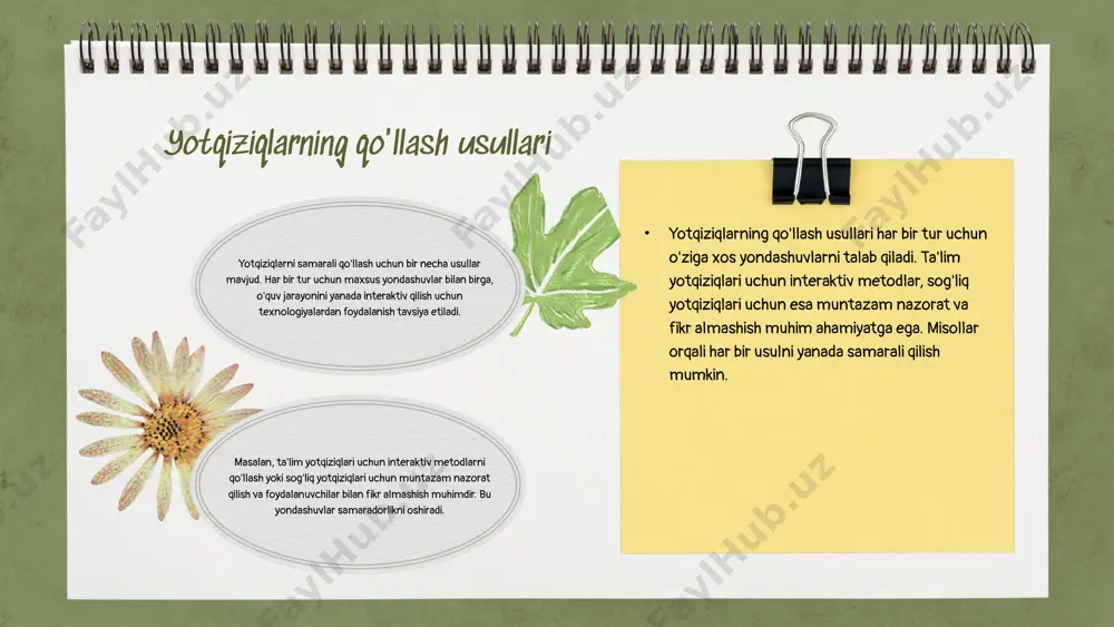 qda. iste'molchilar talablarining o'zgarishi yotqiziqlarni ishlab chiqishda yangi imkoniyatlar yaratadi. ular sog'lom, ekologik toza mahsulotlarga qiziqish bildirmoqda. yotqiziqlarda rivojlanish tendensiyalari ekologik yondashuvlar va barqarorlikni o'z ichiga oladi. bugungi kunda iste'molchilar o'zlarining talablariga mos keladigan mahsulotlarga qiziqish bildirmoqda, bu esa ishlab chiqaruvchilarni yangi formulalarni yaratishga va barqaror materiallardan foydalanishga undamoqda. innovatsion yondashuvlar yotqiziqlarda innovatsion yondashuvlar raqobatbardoshlikni oshirish va bozorda o'z o'rnini topish uchun muhimdir. ushbu yondashuvlar yangi texnologiyalar va ijodiy g'oyalarni qo'llash orqali xaridorlarning talablarini qondiradi va brendni mustahkamlaydi. innovatsion yechimlar, shuningdek, muvaffaqiyatli bo'lish uchun zarur bo'lgan innovatsion ruhni rivojlantiradi. raqobatbardoshlikni oshirish case study: muvaffaqiyatli innovatsiyalar photo by markus spiske on unsplash photo by adele payman on unsplash xulosa yotqiziqlarning asosiy turlari samarali qo'llash usullari innovatsiyalar va rivojlanish tendensiyalari kol va botqa yotqiziqlari asosiy turlar bo'lib, ularning har biri o'ziga xos afzalliklarga ega. ularning qo'llanilishi maqsadga muvofiq ravishda tanlanishi kerak. yotqiziqlarni samarali qo'llash uchun maxsus tavsiyalar va misollar keltirildi, bu esa …