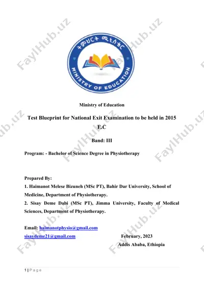 test blueprint for national exit examination for bachelor of science degree in physiotherapy — DOCX