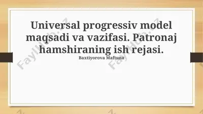 universal progressiv model va patronaj hamshiraning ish rejasi — PPTX