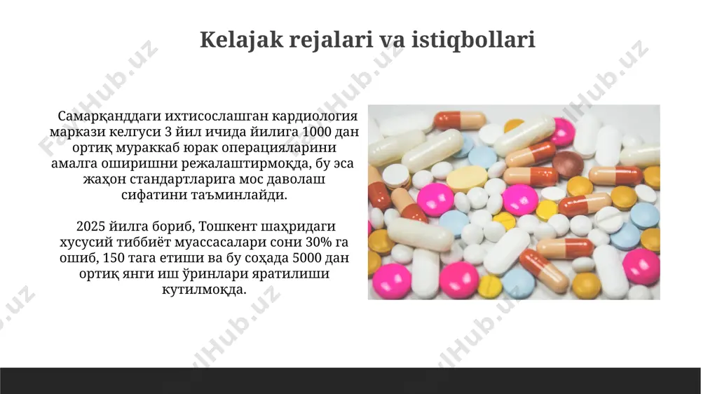 га эришган. xodimlar va malakasi гурухимиздаги ҳар бир мутахассис ўз соҳасидаги етакчи мутахассислардан бири бўлиб, йилига камида 5 та халқаро конференцияларда иштирок этиб, билимларини янада ошириб борадилар. наманган ва фарғона вилоятларидан келган беморларни ҳам қамраб олган ҳолда, йилига 3000 дан ортиқ мураккаб жарроҳлик амалиётларини бажарамиз, бу эса юқори малака ва тажрибадан далолат беради. bemorlarga xizmat ko'rsatish тошкент шаҳридаги "bemorlarga xizmat ko'rsatish" маркази йилига 5000 дан ортиқ беморни 20 дан ортиқ турдаги мураккаб жарроҳлик амалиётлари билан таъминлайди. марказнинг 15 нафар малакали шифокори ва 30 нафар ёрдамчи тиббиёт ходими андижон вилоятидан келган беморларга юқори даражадаги тиббий хизмат кўрсатишга кафолат беради. raqobatbardoshlik va ustunliklari фарғона водийсида жойлашган "sog'lom avlod" гуруҳи перинатал марказлари билан ҳамкорликда 70% гача чақалоқларнинг ўлим-касаллик кўрсаткичини пасайтириб, 10 йиллик фаолияти давомида 2000 дан ортиқ она ва боланинг саломатлигини сақлади. самарқанд вилоятидаги филиали билан, "salomatlik" гуруҳи 15 йилдан ортиқ тажрибаси ва 30000 дан зиёд беморни муваффақиятли даволаган холда, кардиология соҳасидаги етакчи …