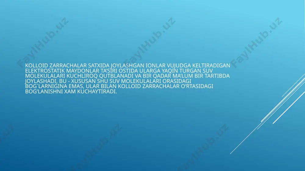 hik kansentratsiyalarda malekular eritmalar , yuqori kansentratsiyalardan mitsellyar eritma hosil boladi va bunday eritmalar kaloidli sfm eritmalari deb ataladi . etiboringiz uchun raxmat image1.png image2.png image3.png
