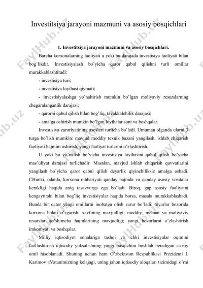 invеstitsiya jarayoni mazmuni va asоsiy bоsqichlari — DOC