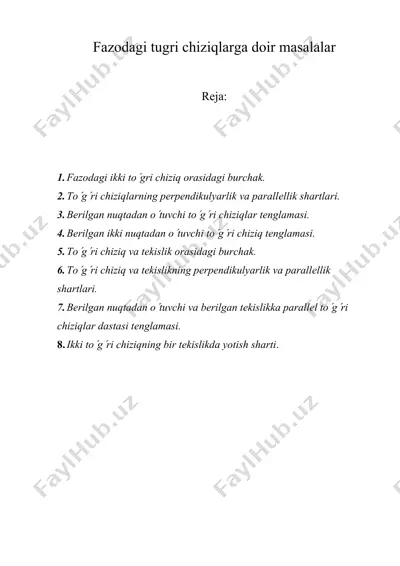 fazodagi tugri chiziqlarga doir masalalar — DOC