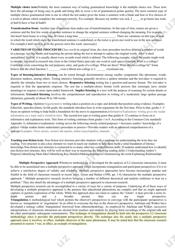 competency/knowledge/understanding at the beginning of a course. ((feedback, ((learning opportunities, ((self-evaluation, ((motivation,((preparation for longer term learning. for teachers : ((diagnostic- teachers can use assessment tasks to ascertain what students bring into a course so as to make the teaching and learning responsive to students‟ needs and build on existing knowledge ((feedback - teachers can gain feedback on students learning, detect misunderstandings, assess the effectiveness of their teaching and make appropriate modifications and adaptations. ((teaching and learning, ((promoting self-evaluation. formative assessment formative assessment provides feedback and information during the instructional process, while learning is taking place, and while learning is occurring. formative assessment measures student progress but it can also assess your own progress as an instructor. for example, when implementing a new activity in class, you can, through observation and/or surveying the students, determine whether or not the activity should be used again (or modified). a primary focus of formative …