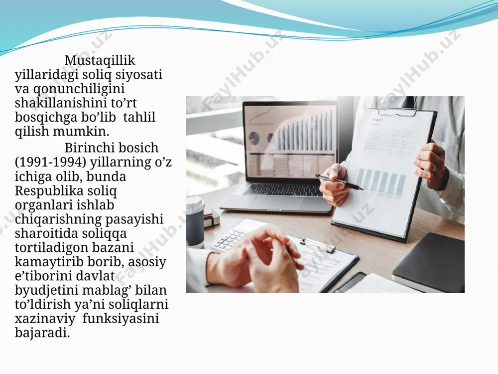 im hollarda ayni bitta obyektni (davlat budjeti, uning ijrosini qonuniy yuritilishini) himoya qiladi, bunda soliq jinoyatlari bilan bog'liq munosabatlami huquqiy tartibga solish va yuridik javobgarlikni to'g'ri kvalifikatsiya qilish jinoyat huquqining tegishli vazifalaridandir. xulosa sifatida shuni aytish joizki, soliq huquqi fani yuridik fanlar tizimda rivojlanib borayotgan huquqiy fan sohasi sifatida muhim ahamiyat kasb etib bormoqda va mamlakat soliq boshqamv tizimida hamda iqtisodiy munosabatlarini huquqiy tartibga solishda muhim o‘rin i'nallamoqda. soliq huquqiga oid bilimlami mukammal o‘rganish davlat u|tisodiy boshqamvini samarali rivojlanishini ta’minlashda, jamiyatda aholining huquqiy ongi va soliq munosabatlari ishtirokidagi madaniyati vuksalishida, soliq sohasidagi ijtimoiy masalalarni hal etishda hamda i|onun ustuvorligini ta’minlanishida muhim omil bo‘lib xizmat qiladi. image2.png image3.png image4.png image5.png image6.png image7.png image8.png image9.png /docprops/thumbnail.jpeg