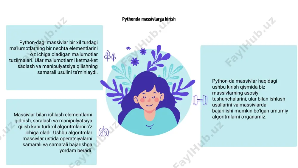 arilgan algoritmlar ma'lumotlarni qayta ishlashni optimallashtirishi va ish faoliyatini yaxshilashi mumkin. saralash, qidirish va filtrlash ma'lumotlarni samarali tartibga solish va olish uchun massiv manipulyatsiyasida qo'llaniladigan umumiy algoritmlardir. python-da massivlarni manipulyatsiya qilishning ilg'or usullarini qanday amalga oshirishni o'rganish sizning dasturlash ko'nikmalaringizni oshirishi va loyihalaringizda yanada murakkab ma'lumotlar tuzilmalari va algoritmlarini hal qilishga yordam beradi. mars is a cold place pythonda ko'p o'lchovli massivlar bilan ishlash pythonda massivlar bilan ishlash ro'yxatga o'xshash tuzilmadagi elementlarni manipulyatsiya qilish va ularga kirishni o'z ichiga oladi. saralash va qidirish kabi massiv algoritmlari pythonda samarali bajarilishi mumkin. python-da ko'p o'lchovli massivlar haqida gap ketganda, elementlar yanada murakkab ma'lumotlar tuzilmalari va operatsiyalarini amalga oshirishga imkon beruvchi qatorlar va ustunlarga joylashtirilgan. ushbu massivlarni ichki ro'yxatlar yordamida osongina yaratish va ularga kirish mumkin. python ko'p o'lchovli massivlarni boshqarish uchun kuchli vositalarni taqdim etadi, bu matritsalarni ko'paytirish va tasvirni qayta ishlash kabi turli xil algoritmlarni bajarishni osonlashtiradi. python-ning boy kutubxona yordami …