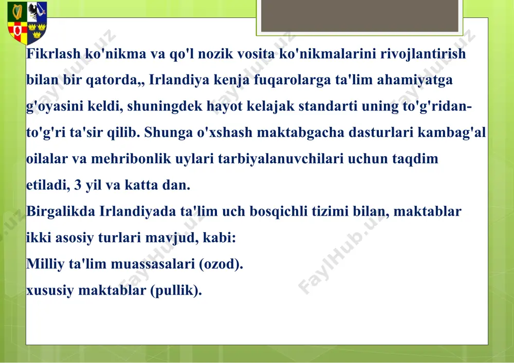 a, qaror darajasi "bakalavr" va diplom. to'rt yillik dastur "faxriy bakalavr" olish imkonini beradi, yanada bandligini oliy imkoniyat beradi. mutaxassisliklari qator, irish universitetlarida o'qish uchun taklif, ajoyib rang-barang, lekin asosan ularning "modaga" innovatsion texnologiyalar aylandi. bu xodimlarning samarali boshqarish o'zlashtirish uchun, investitsiyalash sirlari, ish, eng talabalar irlandiya oliy ta'lim muassasalarida o'qishlari moyil. oliy, aspirantura va doktorantura irlandiyada ta'lim bitiruv va belgilash mutaxassisligi keyin davom ettirishi mumkin. ana talabalar, kelajakda biz ilm-fan bilan o'z kelajagini bog'langan rejalashtirmoqdamiz, deb, "bakalavr" olgandan so'ng mamlakat oliy o'quv yurtlari magistratura birini kiritish uchun mumkin. o'quv davri erda 2 yil, tanlangan intizomini o'rganish nedensel tahlil yordamida amalga oshiriladi esa, laboratoriya tajribalari yoki boshqategishli usullar. bezash aspirant, uning ilmiy-tadqiqot ishlarini himoya qilish talab qilinadi so'ng, qaysi qarori natijalari unga "ustoz" darajasini mukofotlash to'g'risida. irish oliy ta'lim tizimining toj aspirantura va doktorantura boshladi. bu bosqich tadqiqot faoliyati bilan faqat bog'liq, va uning davomiyligi 3 yil. bu davrda, ilmiy …