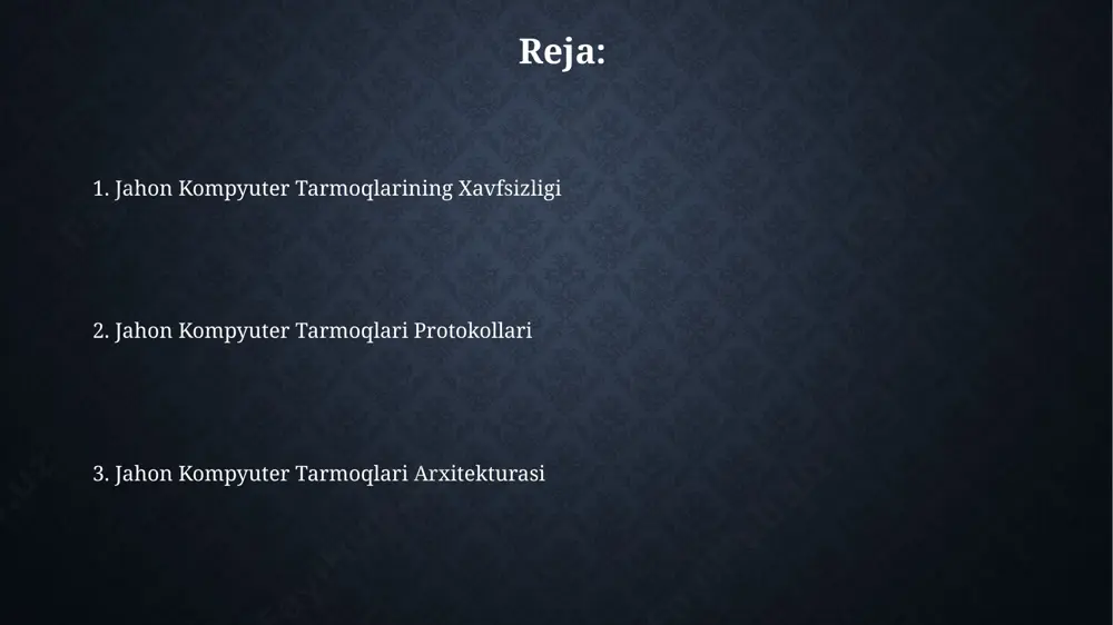 gacha qurilmalarni ulash imkonini beradi va bu yuqori ishonchlilikni ta'minlaydi. halqa (ring) topologiyasi ma'lumotlarni uzatish uchun bitta yo'nalishli halqadan foydalanadi va har bir tugun ma'lumotlarni faqat bir qo'shniga uzatadi, bu esa 3 dan 10 gacha tugunlar uchun samarali bo'lishi mumkin. internetning arxitekturasi интернетнинг ядросидаги маршрутизация протоколлари, хусусан bgp (border gateway protocol) орқали 500 дан ортиқ автоном тизимлар (as) ўртасидаги маълумот алмашинувини таъминлайди. dns (domain name system) серверлари ip-манзилларни 域名ларга ва аксинча таржима қилиб, интернетдаги ресурсларга 13та иерархик тузилган роутинг серверлари орқали киришни осонлаштиради. global tarmoqlarning iqtisodiy ta'siri tarmoq infratuzilmasiga investitsiyalar va keng polosali internetga kirishning kengayishi yaimning o'sish sur'atlarini 1-2% ga oshirishga yordam beradi, bu esa mamlakatlarning iqtisodiy raqobatbardoshligini oshiradi. jahon tarmoqlari global yalpi ichki mahsulotning (yaim) 5-10%ini tashkil etadigan raqamli iqtisodiyotning muhim tarkibiy qismidir, bu esa trillionlab dollarlik qiymatni anglatadi. tarmoq qurilmalari tarmoq xavfsizligini ta'minlash uchun, ko'plab qurilmalar ids/ips tizimlarini, ya'ni 1000 dan ortiq tahdidlarni aniqlash va oldini olishga …