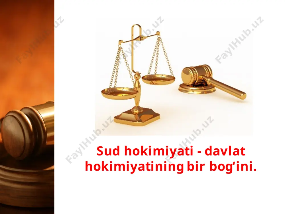 barcha sudlarda ishlar ochiq ko‘riladi. odil sudlovni amalga oshirishda til to‘g‘risidagi konstitutsiyaviy tamoyil katta ahamiyatga ega. konstitutsiyamizning 115- moddasiga asosan o‘zbekiston respublikasida sud ishlarini yuritish o‘zbek tilida, qoraqalpoq tilida yoki muayyan joydagi ko‘pchilik aholi so‘zlashadigan tilda olib boriladi. mamlakatimizda barcha sudyalar bir xil maqomga ega. sudyalarning odil sudlovni amalga oshirish borasidagi faoliyatiga aralashishga yo‘l qo‘yilmaydi. mamlakatimiz sud tizimini isloh qilish va uni takomillashtirish bo‘yicha olib borilgan ishlar, avvalambor, hokimiyatlar bo‘linishiga oid konstitutsiyaviy prinsipni izchil amalga oshirishga xizmat qildi. savol va topshiriqlar: 1. sud hokimiyati deganda nimani tushunasiz? 2. sud hokimiyati organlari qanday vazifalarni bajaradi? 3. sudlarning mustaqilligi qaytariqa kafolatlanadi? 4. o‘zbekiston respublikasi sud tizimiga qaysi organlar kiradi? 5. o‘zbekiston respublikasi konstitutsiyaviy sudi qanday organ hisoblanadi? uning qanday vakolatlari bor? 6. sudlarning va sudyalarning mustaqilligi qay tariqa ta’minlanadi? 7. sud tizimini ijro etuvchi hokimiyat organlari nazorati va ta’siridan chiqarilishining ahamiyati haqida o‘z fi kringizni bildiring. 8. sud hokimiyatini isloh qilish va …