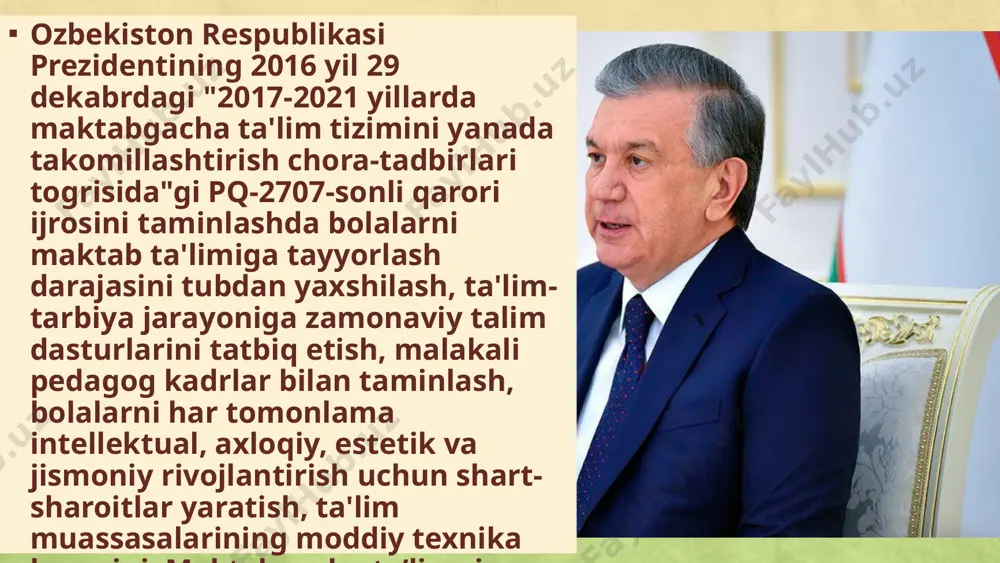iziqarli tashkil etiladi. 9 mtmlarda tasviriy faoliyat mashg'ulotlarida bolalar bilim va ko'nikmalarini shakllantirish quyidagi shartlarga ko'ra amalga oshiriladi: mashg'ulotlarni tashkil etishda maqsadni aniq belgilash(aniq maqsad asosida mashg'ulotlarning tashkil etilishi o'z navbatida vazifalarning to'g'ri belgilanishi, mashg'ulot jarayonining umumiy holatini oldindan bashorat qilish natijalarning taxminiy bo'lsada belgilab olinishi uchun sharoit yaratadi). mashg'ulotlarni puxta reja yoki loyiha asosida tashkil etish, bu tarbiyachining asosiy etibor berishi kerak boʻlgan narsalar hisoblanadi. 10 mashg'ulot rejasini ishlab chiqishda tarbiyalanuvchilarning xohish istaklari, qiziqishlari va ehtiyojalrini inobatga olish (nazarda titilayotgan holatmtmlaritarbiyalanuvchilarini mashg'ulotga jalb etish, ularning mashg’ulotlar jarayonida faollik ko'rsatishga erishishni taminlaydi. mashg'ulotlar jarayonida har bir tarbiyalanuvchiga nisbatan ularning psixologik hamda fiziologik xususiyatlarini etiborga olish asosida individual yondashish (qayd etilgan holatda tarbiyalanuvchilarning mashg'ulotlar jarayonida ruhan va jismonan toliqibqolishlarini oldini oladi, har bir tarbiyalanuvchiga uning ichki imkoniyatlariga mos keluvchi topshiriqlami berilishini taminlaydi). 11 tasviriy faoliyat turlari o'rtasidagi o'zaro bog'lanish 1. tasviriy faoliyatiga ta'lim-tarbiya ishining muhim bo'lagi deb qarash hamda rasm chizish, …