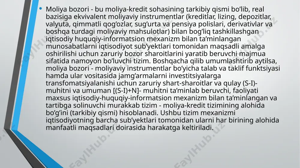 n qat'iy nazar. asosiy xususiyatlari fyuchers - bu xaridorga aktivni sotib olishni yoki sotuvchini aktivni sotishni va kelajakda oldindan belgilangan sana va narxni belgilash majburiyatini yuklaydigan moliyaviy shartnomalar. fyuchers shartnomasi investorga xavfsizlik, tovar yoki moliyaviy vositaning yo'nalishi haqida spekulyatsiya qilish imkonini beradi. fyucherslar narxning noqulay o'zgarishlaridan yo'qotishlarni oldini olish uchun asosiy aktivning narx harakatini himoya qilish uchun ishlatiladi. fyuchers shartnomalari deb ataladigan fyuchers savdogarlarga asosiy aktiv yoki tovar narxini berkitishga imkon beradi. ushbu shartnomalarning amal qilish muddati va narxlar oldindan belgilanadi. fyuchers ularning tugash oyiga qarab belgilanadi. masalan, dekabr oyidagi oltin fyuchers shartnomasi dekabrda tugaydi. fyuchers atamasi umumiy bozorni anglatadi. biroq, savdo-sotiq uchun fyuchers shartnomalarining ko'p turlari mavjud, ulardan: xom neft, tabiiy gaz, makkajo'xori va bug'doy kabi tovar fyucherslari s&p 500 indeksi kabi fond indekslarining fyucherslari valyuta fyucherslari, shu jumladan evro va angliya funtiga taalluqli oltin va kumush uchun qimmatbaho metall fyucherslari aqshning obligatsiyalar va boshqa mahsulotlar uchun g'aznachilik fyucherslari …