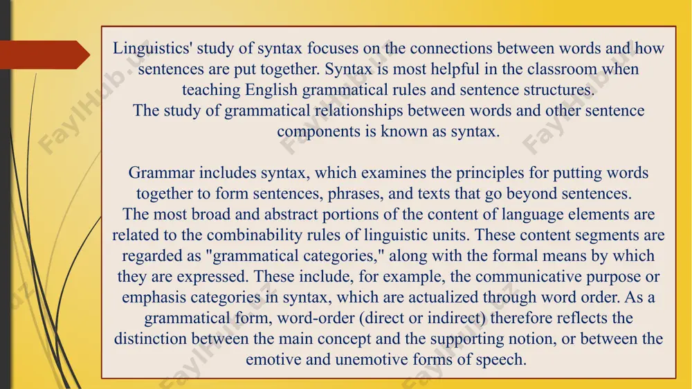 mar is verbs and nouns. although the verbs are take main role in making sentences, the nouns are also necessery too. we have 2 syntax categories. first is lexical category ( nouns, verbs, adjectives, adverbs, prepositions) and the second one is non-lexical categories ( determiner, degree words, qualifier, auxiliary, conjunctions.). the syntax structure is divided into two groups. first is phrase structure, the second is sentence structure. image1.png image2.png image3.png image4.png /docprops/thumbnail.jpeg