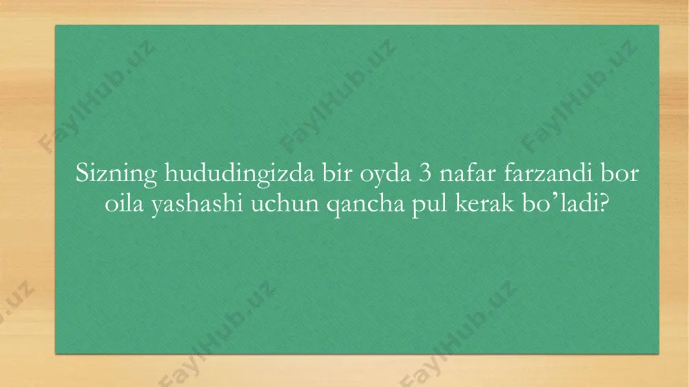 k iyim- kechak bildirishga tayyor degan xulosa kelib chiqadi. befarqlik egri chizig‘ida gi mrs ikki xil tovar normasi o‘rtasida gi almashishning chegaraviy me’yorini anglatadi. istе’molchilar daromadining tovarlar bo‘yicha taqsimoti daromad – 6000 so’m рo – 240 so’m, рk- 200 so’m mahsulotlar oziq-ovqat miqdori, dona kiyim-kechak miqdori, dona umumiy xarajat,so’m a 0 30 6000 b 10 18 6000 c 15 12 6000 d 20 6 6000 e 25 0 6000 a b c d e 20 15 10 5 кийим-кечак озик-овкат 30 25 20 15 10 5 30 25 iste’molchining budjet chizig’i d3 d1 d2 кийим- кечак озик-овкат d3 < d1 < d2 ро, рк – o’zgarmas daromad o’zgarishining budjet chizig’iga ta’siri d d d кийим- кечак озик-овкат daromad o‘zgarmas, oziq- ovqat narxi o‘zgaruvchan budjet chizig’iga tovarlar narxi o’zgarishining ta’siri iste’molchi talabining turkumlanishi past kategoriyali tovar- • iste`molchining daromadi ortganda kamroq sotib oladigan tovarlar normal tovarlar • daromadning o`sishi bilan talab …