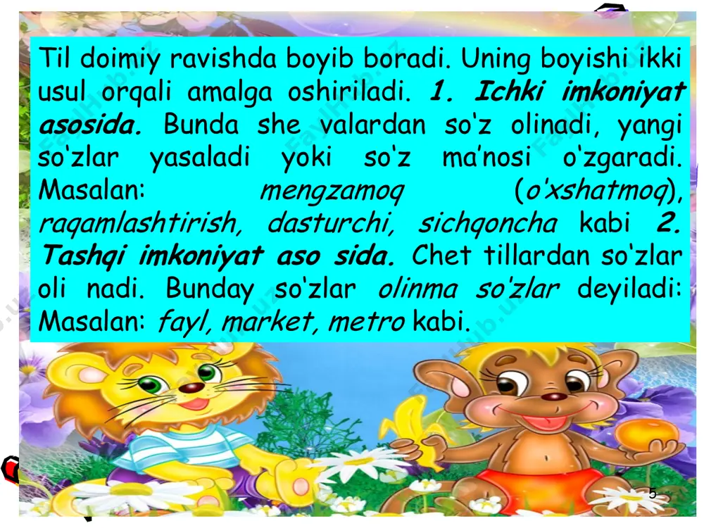o‘zbek tili leksikasining boyish manbalari. - Page 5