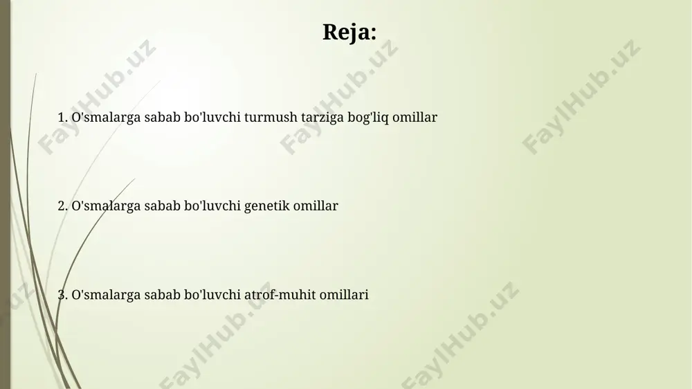 , benzopiren va formaldegid, o'pka saratoni va boshqa turdagi o'smalar rivojlanishiga kuchli hissa qo'shadi. ular hujayralarni o'z-o'zidan ta'mirlash mexanizmlarini buzadi. ba'zi kimyoviy moddalar, masalan, benzol va asbest kabi 1-toifa kanserogenlar, dnkni to'g'ridan-to'g'ri shikastlab, hujayralarning nazoratsiz o'sishiga olib keladi va shuning uchun o'sma xavfini 30% ga oshirishi mumkin. sigaret chekish sigaret chekish dnkning shikastlanishiga olib keladi, bu esa hujayralarning nazoratsiz koʻpayishiga va shuning uchun oʻsma rivojlanishiga olib kelishi mumkin, statistikaga ko'ra, chekuvchilar o'pka saratoni xavfi 20 baravar yuqori. sigaret chekish nafas olish tizimiga ta'sir qilib, surunkali obstruksiv o'pka kasalligi (sook) xavfini oshiradi, bu esa o'z navbatida o'pka saratoni xavfini sezilarli darajada oshiradi, taxminan 90% sook holatlari chekish bilan bog'liq. yoshi ulg'ayish yoshi o'smalarining rivojlanishida viruslar, masalan, papillomavirus (hpv) kabi 100 dan ortiq turdagi virus muhim rol o'ynaydi. yoshi o'smalarining 85% dan ortig'i genetik mutatsiyalar natijasida yuzaga keladi, bu esa hujayralarning nazoratsiz ko'payishiga olib keladi. immun tizimining zaifligi surunkali yallig'lanish jarayonlari, immunitet …