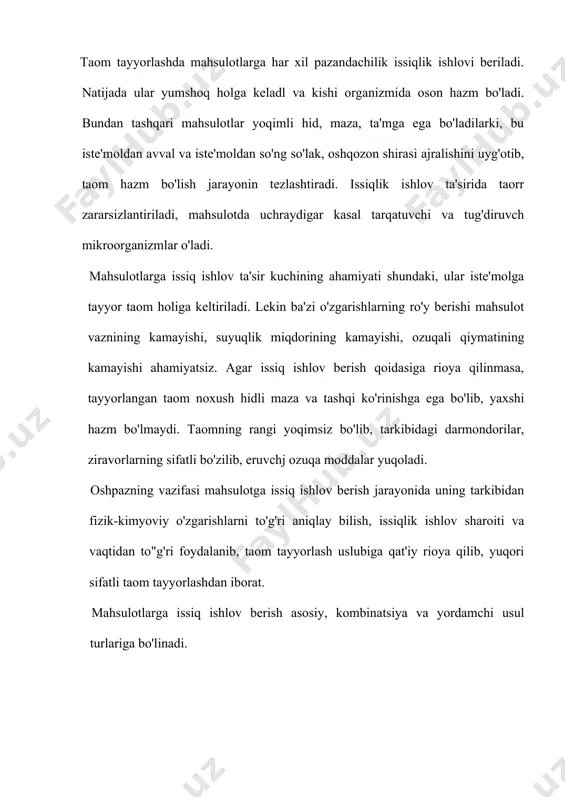 cho'yan tova, qandolatchilik patnisiga yog' surtib qo'yiladi, so'ngra uni 1 50 - 270 o s haroratli qovurish shkafiga quyilib qovuriladi. bunda mahsulot ost tomonidan issiqlik o'tkazuvchi manbalar hisobiga isitiladi, tepa qismidan esa shkaf yuzidagi issiqlikni infra qizil radiatsiyasi va issiq havo oqimi hisobida qovuriladi. bu usulda qovurishda qovurilgan qobiqning hosil bo'lishi, asosiy usuldagiga nisbatan sekin hosil bo'ladi, shu sababli mahsulot bir xil me'yorda qizdiriladi. to'qroq rangdagi qobiqni hosil qilish, taomning pishishi uchun qovurish jarayonida mahsulot vaqt - vaqti bilan aylantirilib, ustiga ux yog'idan quyiladi, qovurish nur issiqligi yordamida olib boriladi. pista ko'mir, kvarts dampalari, alangasiz gaz gorelkalari issiqlik manbayi vazifasini bajaradi. infraqizil nur yordamida qovurish. (im - issiqlik manbai) infraqizil nur ishlab chiqaruvchi element ta'siri ostida mahsulot elektr grillarda tutun chiqmagan holda qovurilib iste'molga tayyor holga keltiriladi. infraqizil nur mahsulot ichiga tez va chuqur ta'sir etishi natijasida, qovurish vaqti qisqaradi, yuzidagi qobiq tezroq hosil bo'ladi, yumshoqlik darajasi va iste'molga tayyor …