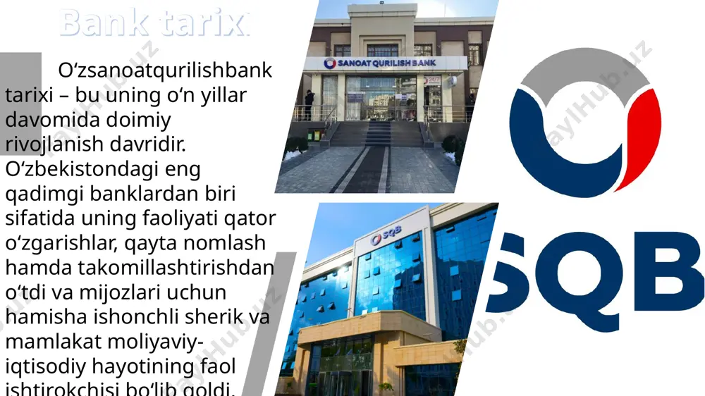 ilib olgan tijorat tashkiloti bo'lib, bank operatsiyalarini amalga oshirishga doir qarorlar qabul qilishda mustaqildir. bank universal bank bo‘lib, o‘zbekiston respublikasining yagona bank tizimiga kiradi. № "ўзбекистон республикаси ҳудудида фаолият олиб борувчи банклар ўртасидаги ранкинг натижалар 01.12.2024 - 01.01.2024 ҳолатига кўра ўзсаноатқурилиш банк" 01.01.2024 улуши, % 01.12.2024 улуши, % фарқи фарқи % 1 жами активлар 74 634 11,44 86 805 11,56 12171 0,11 2 кредит қўйилмалар 57 124 12,12 63 996 12,17 6872 0,05 3 миллий валютадаги кредит қўйилмалар 19 111 7,37 23 508 7,83 4397 0,46 4 хорижий валютадаги кредит қўйилмалар 38 013 17,93 40 488 17,94 2475 0,01 5 давлат қимматли қоғозлари портфели 2 033 8,15 4 134 9,05 2100 0,89 6 эҳтимолий йўқотишлар бўйича тузилган заҳиралар 1 149 8,47 1 839 10,63 690 2,16 7 эҳтимолий йўқотишларга тузилган заҳира коэффициенти 2,01% 2,87% 0 0,01 8 ундирилмаган даромадлар 2 908 13,79 4 178 15,26 1270 1,47 9 ундирилмаган даромадларнинг …