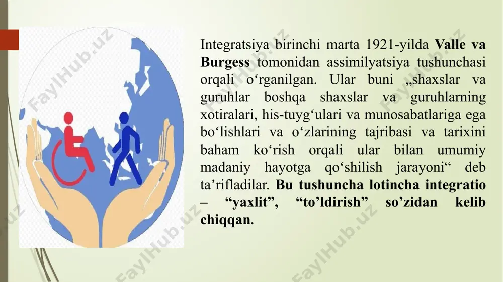 mumkin. birinchidan, imkoniyatlari cheklangan bolani ijtimoiy hayotga (shu bilan birga ta’lim-tarbiyaga) imkon qadar maksimal darajada integratsiyalash. ikkinchidan, mazkur bolalarni oilada tarbiyalashning ustuvorligi. uchinchidan, kamchiliklarni erta tashxis etish va davolashga yo’nalganlik. to‘rtinchidan, har bir konkret holatda bolani reabilitatsiyasi va reabilitatsiyasiga individual yondashish. bmt tomonidan taklif etilgan - bevosita atrofdagilarga tayangan holdagi reabilitatsiya dasturi u “barcha nogironlami reabilitatsiyasi, imkoniyatlarini tenglashtirish va ijtimoiy inlegratsiyasi maqsadida amalga oshiriluvchi jamiyat rivojlanishi strategiyasidir. uning maqsadlari: mazkur sohadagi axvolni o‘zgartirish, davlai va jamiyatni jalb etgan holda ta’limiy ishlar olib borish, barcha yordamga muhtoj nogironlarga yordam ko'rsata oladigan tizimni ishlab chiqish”. batrning mazmuni - nogiron, uning oilasi va bevosita atrofdagilari ba’zi asosiy reabilitatsion malakalami o‘zlashlirgan holda reabilitatsiyani mustaqil ravishda amalga oshira olishlari mumkinligidan iborat. aqshda inklyujen” dasturi uning asosini “reabilitatsion akt” va nogiron bolalarga ta’lim-tarbiya berish qonuni (1974-1975y.) tashkil etib, vaqt o'tishi bilan ularga bir qator o‘zgarish va qo‘shimchalar kiritilgan. “inklyujen” modeli, hattoki, daun sindromli bola ham sog‘lom …