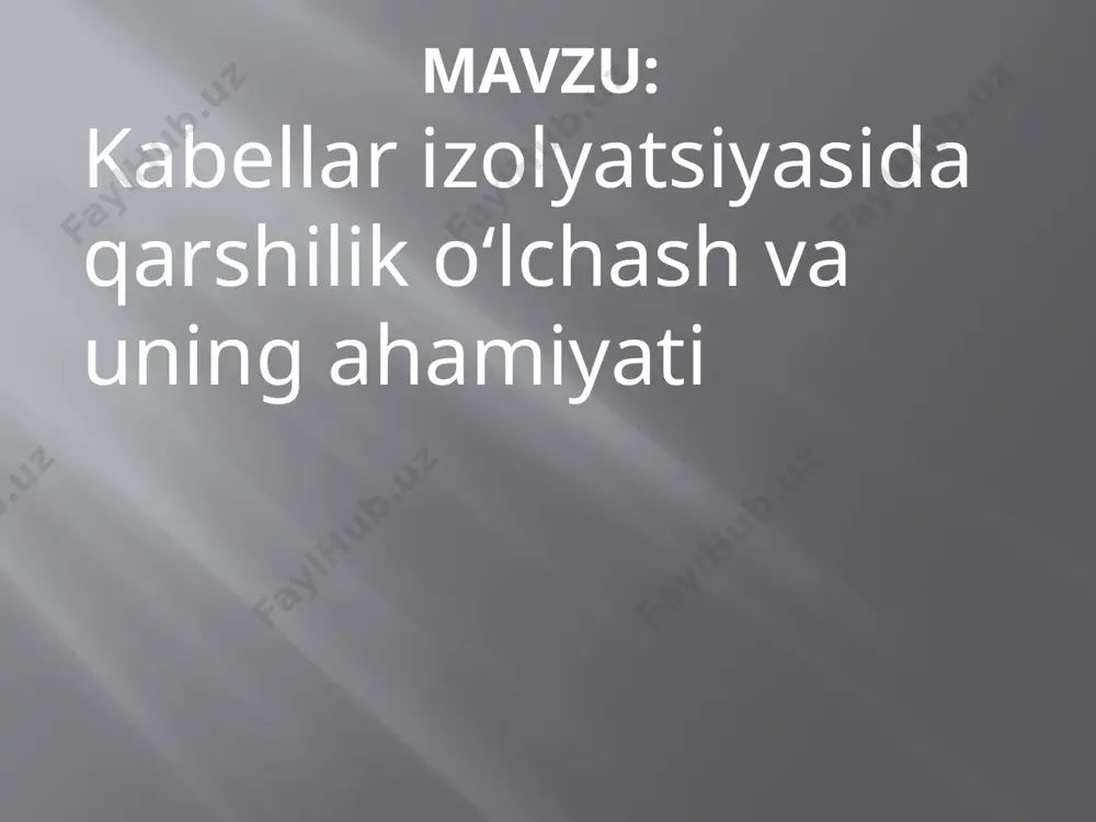 xos foyda va kamchiliklarga ega. ularning to‘g‘ri tanlanishi va qo‘llanilishi, elektr tizimlarining sifatli ishlashini ta'minlash uchun zarur . xavfsizlikni ta'minlash elektr tizimlarida izolyatsiya materiallari, qisqa tutashuv va elektr toki urishining oldini olish uchun ishlatiladi. agar izolyatsiya qarshiligi past bo‘lsa, elektr energiyasi uzatishda nosozliklar yuzaga kelishi mumkin. bu, o‘z navbatida, odamlarga elektr toki urishi xavfini oshiradi va tizimda kuchli qisqa tutashuvlarga olib kelishi mumkin. shu sababli izolyatsiyaning holati muntazam ravishda tekshirilishi, xavfsizlikni ta'minlash uchun zarurdir. kabeldagi yashirin nuqsonlarni aniqlash kabellar ichida izolyatsiya eskirgan, shikastlangan yoki namlik kirgan bo‘lsa, bu holat tashqi tomondan ko‘rinmaydi. izolyatsiya qarshiligini o‘lchash orqali bu kabi yashirin nosozliklarni erta aniqlash mumkin. nosozliklarni oldindan aniqlash eskirgan, namlangan yoki shikastlangan izolyatsiya past qarshilik ko‘rsatadi. bu orqali texnik xizmat ko‘rsatish vaqtida yashirin nosozliklar aniqlanadi, avariyalar oldi olinadi. rasm.megaommetr «эс0202/2-г» до 2500 volt . megaommeter —qarshiliklarni o‘lchash uchun mo‘ljallangan asbobdir. megaommeter tarkibiga yuqori sinov kuchlanishini yaratadigan generator kiradi, bu kuchlanish 250, 500, …