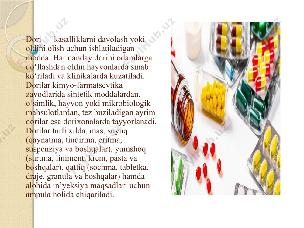 ortdi, shu bois uni faqat vrach maslahati bilan qabul qilish zarur. dorilarning shifobaxsh taʼsiri bemorning yoshi, ahvoli va dozata bogʻliq. katta doza organizmni zaharlashi, kam doza esa kasallik qoʻzgʻatuvchisini oʻsha doriga chidamli qilib qoʻyishi mumkin. shuning uchun dorini faqat vrach buyurgan dozada qabul qilish kerak. e`tiboringiz uchun raxmat image2.png image3.png image4.png image5.png image6.png image7.png image8.png image9.png /docprops/thumbnail.jpeg