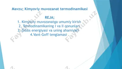 kimyoviy muvozanat termodinamikasi — PPTX