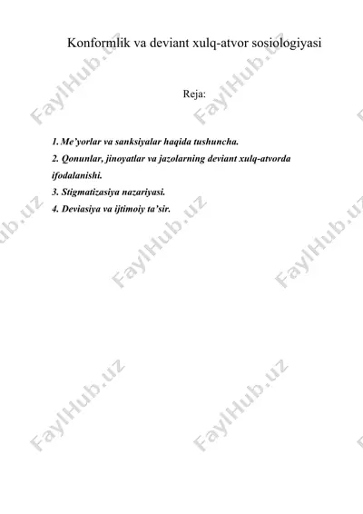 konformlik va deviant xulq-atvor sosiologiyasi — DOC
