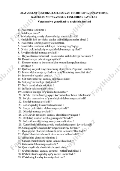 veterinariya genetikasi va urchitish asoslari — DOC