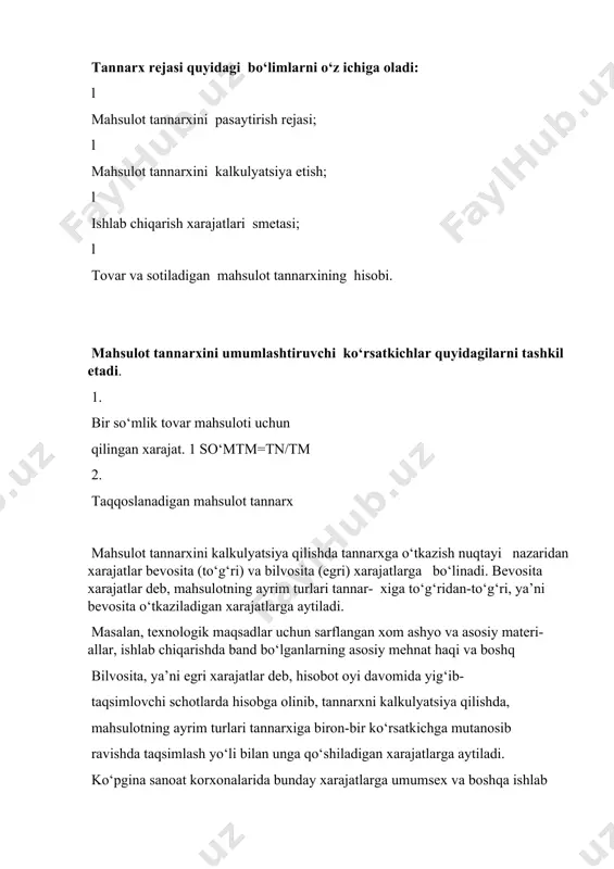 rligini umumlashtiruvchi ko‘rsatkichlardan biri bulib, korxonaning daromad olish darajasini ifodalaydi rentabellikning turlari: l sotish rentabelligi; l asosiy faoliyat rentabelligi; l xususiy kapital rentabelligi; l asosiy kapital (fondlar) rentabelligi; l permanent kapital rentabelligi; l aylanma kapital rentabelligi; l qarzga olingan kapital rentabelligi; l real asosiy kapital rentabelligi; l investirlashgan kapital samaradorligi.korxona yoki tarmoq faoliyatini tahlil etish uchun rezervlar ikkiga bo‘linadi: l tashkiliy-texnikaviy rezervlar; l ijtimoiy-iqtisodiy rezervlar.tannarx rejasining bo‘limlari: l mahsulot tannarxini pasaytirish rejasi; l mahsulot tannarxini kalkulyatsiya etish; l ishlab chiqarish xarajatlari smetasi; l tovar va sotiladigan mahsulot tannarxining hisobi ishlab chiqarish rivojlanishining samaradorligi va intensivligini baholashda amaliyotda rentabellik ko’rsatkichlari tizimi keng qo’llanib, unga ko’ra foydaning miqdori belgilangan hisoblanadi. rentabellik ko’rsatkichlari korxona faoliyati qanchalik foyda keltirishini ko’rsatadi. bu ko’rsatkichlar moliyaviy hisobotning ichki va tashqi foydalanuvchilarda qiziqish uyg’otib, korxona resurslaridan foydalanish samaradorligi hamda uning investitsiyalarni jalb qilish qobiliyatini aniqlaydi. rentabellikning mohiyatini faqat foyda shakllanishini tahlil qilish asosida ochib berish mumkin. korxona mahsulotni …