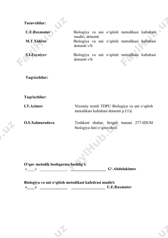 yotchi-talabalar umumiy o‘rta ta’lim muassasasining ijtimoiy muhiti, ta’lim muhiti, muassasa sub’ektlari o‘rtasidagi munosabatlar, ota-onalar va ularning o‘rnini bosuvchilar bilan ishlash prinsiplari, mediasavodxonlik va boshqalar to‘g‘risida amaliy ko‘nikmalar xosil qilishlari lozim. talabalar muassasa rahbariyatining ish yuritish jarayonlari, boshqaruvchilik faoliyati, fan o‘qituvchilarining dars davomida o‘quvchilar bilan hamda sinf rahbarining tarbiyaviy faoliyat yuzasidan o‘quvchilarga munosabatlari, me’yoriy hujjatlari bilan tanishishlari kerak. amaliyotning maqsadi – bo‘lajak biologiya o‘qituvchilarining amaliy-kasbiy ko‘nikalarini shakllantirish va pedagogik amaliyotga tayyorlash. amaliyotning vazifasi – talabalarni ta’lim muhitiga moslashtirish, ko‘nikmalarini shakllantirish, nazariy olingan bilimlarni mustaxkamlash, rivojlantirish; o‘quv jarayonini yo‘lga qo‘yish bo‘yicha o‘quv me’yoriy hujjatlar bilan tanishtirish; ta’lim muassasalaridagi ta’lim-tarbiya jarayonining hususiyatlari to‘g‘risida tasavvurni shakllantirish; talabalarda media savodxonlikni rivojlantirish; talabalarda kommunikativ qobiliyatlarni rivojlantirish va boshq. amaliyot yakunida natijadorlik: - umumiy o‘rta ta’lim muassasasi to‘g‘risida tasavvurga; - muassasa rahbariyatining jamoa bilan ishlashi to‘g‘risida tushunchaga; - pedagogik jamoa o‘rtasidagi munosabatlar to‘g‘risida; - o‘quvchilarning o‘zaro va pedagoglar bilan munosabatlari, o‘quvchilarning - yosh xususiyatlari to‘g‘risida; - ota-onalar …