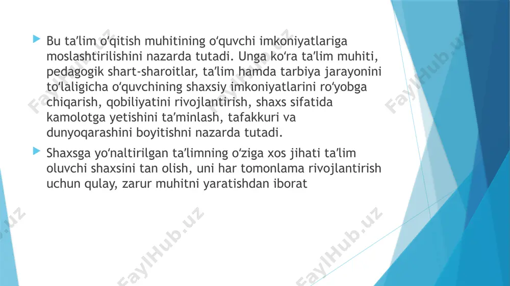 juda muhim ahamiyatga ega. o‘quvchida muloqot ko‘nikmalarini rivojlantirishning yana bir vositasi sahnalashtirish faoliyatidir. bunda bola ma’lum bir obrazga kirib, muloqotdan cho‘chimaydi, fikrini aniq, ravon bayon etadi. kommunikatsiyaning nechog‘lik ahamiyatli ekanini xor va orkestrda dirijyorning vazifasi bilan ham ko‘rsatish mumkin. dirijyorning “muloqoti” har bir ijrochi uchun juda zarur. musiqa darslarida “mikrofon” metodidan foydalanib, o‘quvchilarni faol muloqotga jalb etish mumkin. biz yuqorida ko‘rib chiqqan yangi yondashuvni qo‘llay olish asosan o‘qituvchilarga bog‘liq. o‘qituvchi izlansa, o‘z ustida ishlasa, o‘quvchilarda zamonaviy, hayotiy ko‘nikmalarni shakllantirishga harakat qilsa, albatta, o‘z ishida natijani his qiladi. e’tiboringiz uchun rahmat! image1.png image2.png image3.png image4.png image5.png image6.png image7.png image8.png image9.png image10.png image11.png image12.png image13.png image14.png image15.png image16.png image17.png image18.png image19.png image20.png