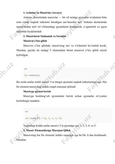 arduino va massivlar (arrays) — DOCX
