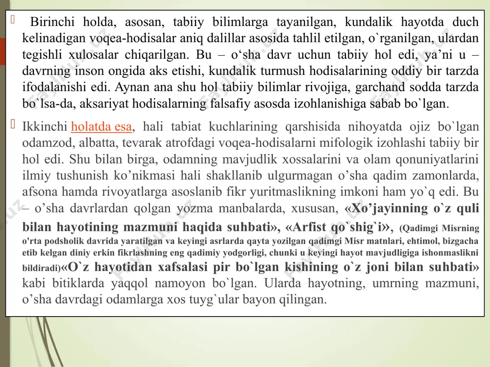 licha falsafiy qarashlar maxsulidir. «upanishadalar»dagi falsafiy mavzular, asosan, insonni o`rab turgan borliq, uning hayotdagi o`rni va vazifasi, tashqi olam va inson tabiati, uning hayoti va ruhiyatining mohiyati, bilish imkoniyatining chegaralari, axloq me’yorlari haqidadir. falsafiy muammolar asosan diniy-mifologik nuqtai nazardan bayon etilgan. qadimgi xind falsafiy maktablar ikki guruhga bo`linadi. xindistonlik faylasuflar bu guruhlarni astika va nastika deb ataydi. vedanta, sankxya, yoga, vaysheshika, n’yaya va mimansa — astika guruhiga kiruvchi falsafiy maktablar. ushbu maktablarning tarafdorlari «veda»ning muqaddasligini tan olib, birdan-bir haqiqat undagina ifodalangan, deyishadi. chorvaka-lokayata, buddizm va jaynizm — nastika guruhiga kiradi. chorvaka-lokayata tarafdorlari materialistik ta’limotni ilgari surganlari uchun «veda»ning muqaddasligini tan olishmaydi hamda olam ilohiy kuch tomonidan yaratilmagan, «veda» haqiqiy bilim bermaydi, deb ta’kidlashadi. buddizm va jaynizm diniy-falsafiy maktablar bo`lishiga qaramay, ular ham «veda»ning muqaddasligini tan olmagan. qadimgi xitoy falsafasi. qadimgi xitoyda fan va madaniyat o`ziga xos shaklda rivojlangan. eramizdan avvalgi ikki minginchi yilning o`rtalariga kelib, yuan-in davlatida muayyan xo’jalik shakli …