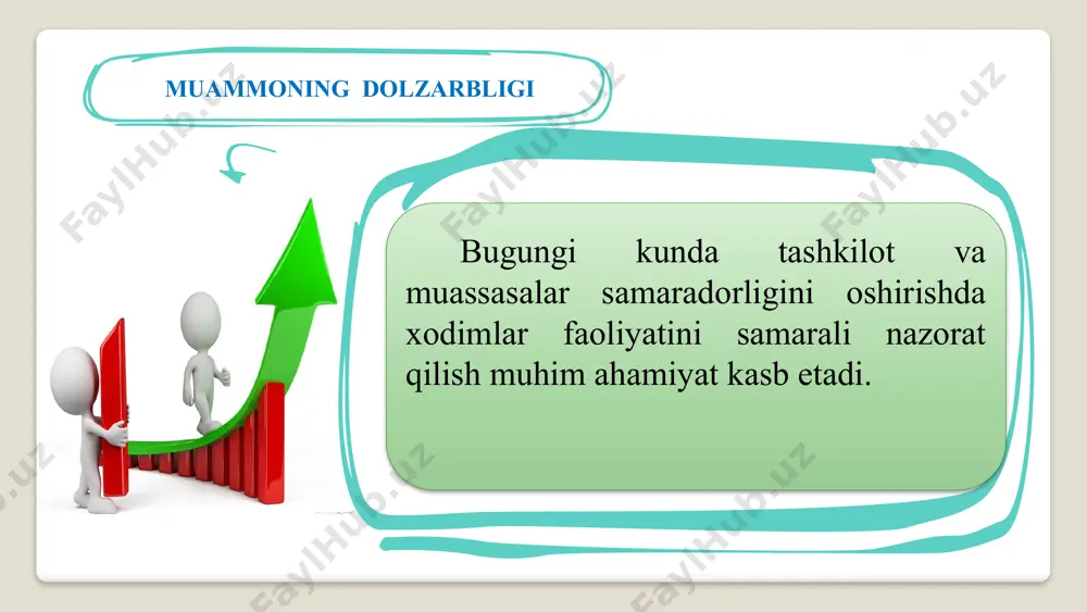va yil yakuni qanday bajarishlarini nazorat qilishni tashkil qilish. 3. fan o‘qituvchilari faoliyatiga baho berishda maktab rahbariyati darslarini kuzatib boradi va ular bilan doimiy muloqotda bo‘ladi. rossiya federatsiyasi ta’lim tizimida shaffoflikni ta’minlash maqsadida ta’lim muassasalarining faoliyati ochiq muhokama qilinib, jamoatchilik nazorati kuchaytirilgan. bu esa ta’lim sifatini oshirishga xizmat qiladi. kuzatuv kameralar va emaktab.uz, orqali xodimlarning ish faoliyatini, o‘quvchilar va ota-onalar tomonidan qabul qilingan fikrlar, so‘rovnomalar orqali yaxshiroq ta’lim tizimni tahlil qilishga yordam beradi. xulosa 2.tashkillashtirish. maktabni o‘z maqsadlariga erishishi uchun zarur bo‘lgan barcha jihozlar bilan ta’minlash; 1.rejalashtirish. bu nafaqat harakat rejasi, balki kelajakni “ko‘rish” va u yerga qanday borishni bilish qobiliyatidir; 3.motivatsiya. ish faoliyatini yaxshilash uchun rag‘batlantirish va mukofotlash mexanizmlari ishlab chiqilishi 4.muvofiqlashtirish. bu maktab xodimlari o‘rtasida o‘zaro munosabatlarni o’rnatish qobiliyati; 5.boshqarish. xodimlar faoliyatini nazorat qilish uchun zamonaviy axborot texnologiyalarini qo‘llash muhim xulosa qilib aytganda, maktabda xodimlar ish faoliyatini nazorat qilish uchun beshta asosiy funksiyadan foydalanish zarur. rahbar uchun maktab …