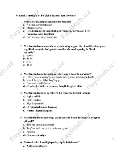 mukovitsidoz va marfan sindromi diagnostic me’zonlari — DOCX