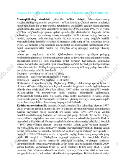 ta'lim tizimi islohotlari va kadrlar tayyorlash — DOCX