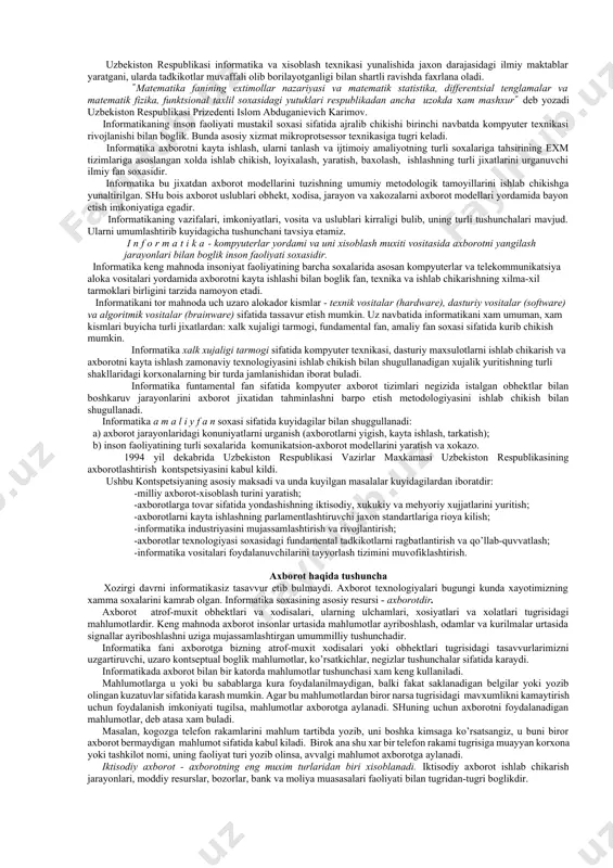 va kamchiliklari. shaxsiy kompyuter fayl tizimi turlari va ularda fayllar xavfsizligini tahminlash asoslari. shaxsiy kompyuterning dasturiy ta’minoti. dasturiy ta’minot turlari: amaliy, tizimli, uskunali. kompyuter uskunaviy dasturiy ta’minotining vazifasi, tarkibi va strukturasi. uskunaviy dasturiy vositalar paketi. kompyuter tizimli dasturiy ta’minotining vazifasi, tarkibi va strukturasi. operatsion tizimlar, ularning turlari va vazifalari, asosiy funktsiyalari. kompyuter va mobil qurilmalar va operatsion tizimlari. amaliy dasturlar paketi va ularning vazifalari. xizmat ko’rsatuvchi dasturlar va utilitlar. axborotlarni zichlash usullari. axborotlarni arxivlash dasturlari. windows operatsion tizimi tarixi va unda ishlash asoslari. windows operatsion tizimning boshqa tizimlardan afzalliklari va kamchiliklari. windows operatsion tizimni yuklash va undan chiiqib ketish. windows operatsion tizimni ishchi stoli bilan tanishish, “pusk” menyusi va uskunalar panelidan foydalanish. windows operatsion tizimi bazaviy obhektlari vazifasi, tarkibi va strukturasi. windows operatsion tizim qobig’ida boshqa amaliy dasturiy ta’minotlardan foydalanish. windows operatsion tizimida faylar, papkalar ustida amallar bajarish. windows operatsion tizimni kompyuter apparat ta’minotiga qo’yiladigan talablar. windows operatsion tizimiga qo’shimcha …