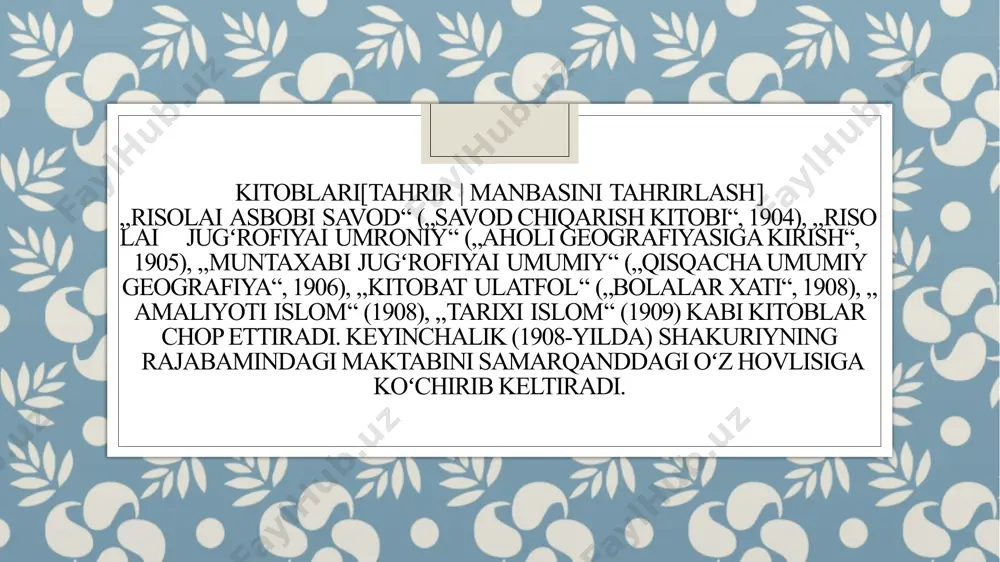 | manbasini tahrirlash] behbudiy ijtimoiy-siyosiy ishlarga qizgʻin qoʻshildi. aslida bu faoliyat 1906-yildan boshlangan. shu yili „rusiya musulmonlari ittifoqi“ning nijniy novgorodda oʻtkazilgan qurultoyida qatnashgan edi. toshkentda boʻlib oʻtgan (1917) turkiston musulmonlarining qurultoyida ishtirok etib, nutq soʻzladi. u musulmonlar orasidagi har qanday ixtilofga qarshi chiqdi. behbudiy shu qurultoyda oʻlka musulmonlar shoʻrosining raisi etib saylandi. 1917-yil 26-noyabrda behbudiyda qoʻqonda oʻlka musulmonlarining 4-favqulodda qurultoyi ish boshladi. 27-noyabrga oʻtar kechasi „turkiston muxtoriyati“ eʼlon qilindi. uning gʻoyaviy asoschilaridan biri behbudiy edi. muxtoriyat shoʻrolar tomonidan vahshiyona bostirildi. behbudiy may oyining boshlarida samarqandga qaytadi. u yerda koʻp tura olmay toshkentga keladi. turkiston shoʻrolar hukumati rahbarlari bilan muzokara olib borishga urinadi, ammo natija chiqmaydi. 1919-yilning erta bahorida mamlakatdan chiqib ketayotganida shahrisabzda inqilobiy favqulodda komissiya aygʻoqchilari koʻmagida buxoro amirligi odamlari tomonidan qoʻlga olinadi, hamrohlari muhammadqul va mardonqul bilan birgalikda qarshida zindonga tashlanadi va qatl qilinadi. bu voqea samarqandda bir yildan keyin maʼlum boʻladi. fitrat, choʻlpon, ayniy va boshqa shoirlar behbudiyga …