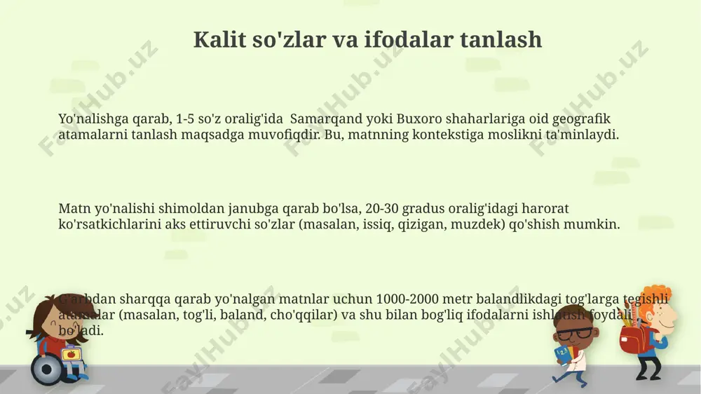 q xo‘jaligida, 2025-yilga borib, suv resurslaridan samarali foydalanish orqali hosildorlikni 15% ga oshirish rejalashtirilgan, bu esa farg‘ona vodiysida sezilarli o‘zgarishlarni keltirib chiqaradi. samarqand va buxoro kabi tarixiy shaharlarda turizm infratuzilmasini rivojlantirish hisobiga 2028-yilga kelib, yillik sayyohlar soni 2 million kishidan oshib ketishi va milliy iqtisodiyotga 10 milliard dollardan ortiq mablag‘ keltirishi kutilmoqda. kelajakdagi rivojlanish istiqbollari, 2030-yilga kelib, toshkent shahrining aholisi 5 millionga yetishi va 30% gacha bo‘lgan iqtisodiy o‘sishni ta’minlashi kutilmoqda. grammatika va sintaksis qoidalari grammatika va sintaksis qoidalarida, jumla tuzilishiga oid 5 ta asosiy element mavjud bo'lib, ularning har biri o'ziga xos funksiyalarni 3 ta turli mintaqada, masalan, toshkent, samarqand va buxoroda, bajarishi mumkin. otlarning tushimlarini aniqlashda 6 ta asosiy holat mavjud, bu holatlarning noto'g'ri qo'llanishi esa 7-sinf o'quvchilarining 20 foizida xatolarga olib kelishi mumkin. fe’l kesimlarining zamon, mayl va mayl shakllari 12 ta turli variantda qo'llanilishi mumkin bo'lib, bu esa jumlaning ma'nosini 2-3 barobar o'zgartirishi mumkin, bu esa …