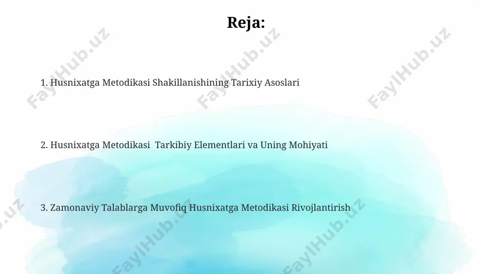 atga metodikasi bo‘yicha 100 dan ortiq o‘qituvchilarni 3 bosqichli malaka oshirish kurslaridan o‘tkazish, samarqand va buxoro viloyatlarida yangi o‘quv qo‘llanmalarini joriy etish ko‘zda tutilgan. boshlangʻich bosqich va asosiy tamoyillar asosiy tamoyillar orasida individual yondashuv, 20 dan ortiq harflarni o'z ichiga olgan maxsus qo'llanma va namuna yozuvlarni takrorlash orqali yod olish kiradi. metodikaning samaradorligi toshkentdagi 10 ta maktabda o'tkazilgan tadqiqotlar natijalariga ko'ra, o'quvchilarning yozuv ko'nikmalarini 30% ga yaxshilashini ko'rsatdi. husnixatga o'qitish metodikasi boshlang'ich bosqichida 5-7 yoshli bolalar uchun 3 bosqichli mashqlar tizimi, samarqanddagi tajriba maktablarida sinovdan o'tkazildi. husnixatga metodikasi amaliyotida innovatsiyalar innovatsiyalar natijasida, husnixatga metodikasi yordamida o'quvchilarning yozuv ko'nikmalarida 15% ga o'sish kuzatildi, bu esa toshkent shahridagi eksperimental guruhlarda aniqlandi. husnixatga metodikasi samarqanddagi 5 ta maktabda 2022-yilda 30 dan ortiq o'qituvchilar bilan sinovdan o'tkazilib, ijobiy natijalarga erishildi, bu esa uslubiyotning samaradorligini tasdiqlaydi. metodikaning asosiy innovatsiyasi – 7 yoshdan 12 yoshgacha bo'lgan bolalar uchun mo'ljallangan interfaol dasturlar va o'yinlarni qo'llash orqali yozuv …