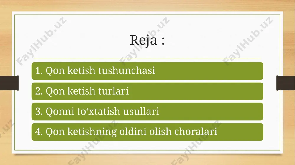 lib, vaqtida chora ko‘rish muhim. tezkor va to‘g‘ri yordam inson hayotini saqlab qolishi mumkin. qon ketishning oldini olish va birinchi yordam ko‘rsatish bo‘yicha bilimga ega bo‘lish zarur e`tiboringiz uchun rahmat, doim bo`ling salomat tayyorladi : 4-bosqich talabasi sadikova nazokat image5.png image6.png image7.png image8.png image9.png image10.png image11.png image3.png image4.png /docprops/thumbnail.jpeg
