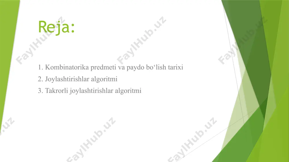 um edi. ular hozirgi vaqtda gruppalashlar deb ataluvchi kombinatorik tushunchadan foydalanishgan. eramizning xii asrida bxaskara acharya1 o'zining ilmiy tadqiqotlarida gruppalash va o‘rin almashtirishlarni qo`llagan. tarixiy ma’lumotlarga ko‘ra, hindistonlik blez paskal olimlar kombinatorika elementlaridan, jumladan, birlashmalardan foydalanib, she’riy asarlar tarkibiy tuzilishining mukammalligini tahlil qilishga uringanlar. o‘rta osiyo va g‘arbiy yevropada yashab ijod qilgan olimlarning kombinatorikaga oid ishlari haqida ushbu bobning 3- paragrafida ma’lumot keltirilgan. umuman olganda, kombinatorikaning dastlabki rivoji qimor o‘yinlarini tahlil qilish bilan bog‘liq. ba’zi atoqli matematiklar, masalan, b.paskal, yakob bernulli, l. eyler, p. l. chebishev turli o‘yinlarda (tanga tashlash, soqqa tashlash, qarta o‘yinlari va shu kabilarda) ilmiyjihatdan asoslangan qaror qabul qilishda kombinatorikani qoilashgan. xvii asrda kombinatorika matematikaning alohida bir ilmiy yo‘nalishi sifatida shakllana boshladi. b. paskal o‘zining “arifmetik uchburchak haqida traktat” va “sonli tartiblar haqida traktat” (1665- у.) nomli asarlarida hozirgi vaqtda binomial koeffitsiyentlar deb ataluvchi sonlar haqidagi ma’lumotlami keltirgan. p. ferma esa figurali sonlar bilan birlashmalar nazariyasi orasida …