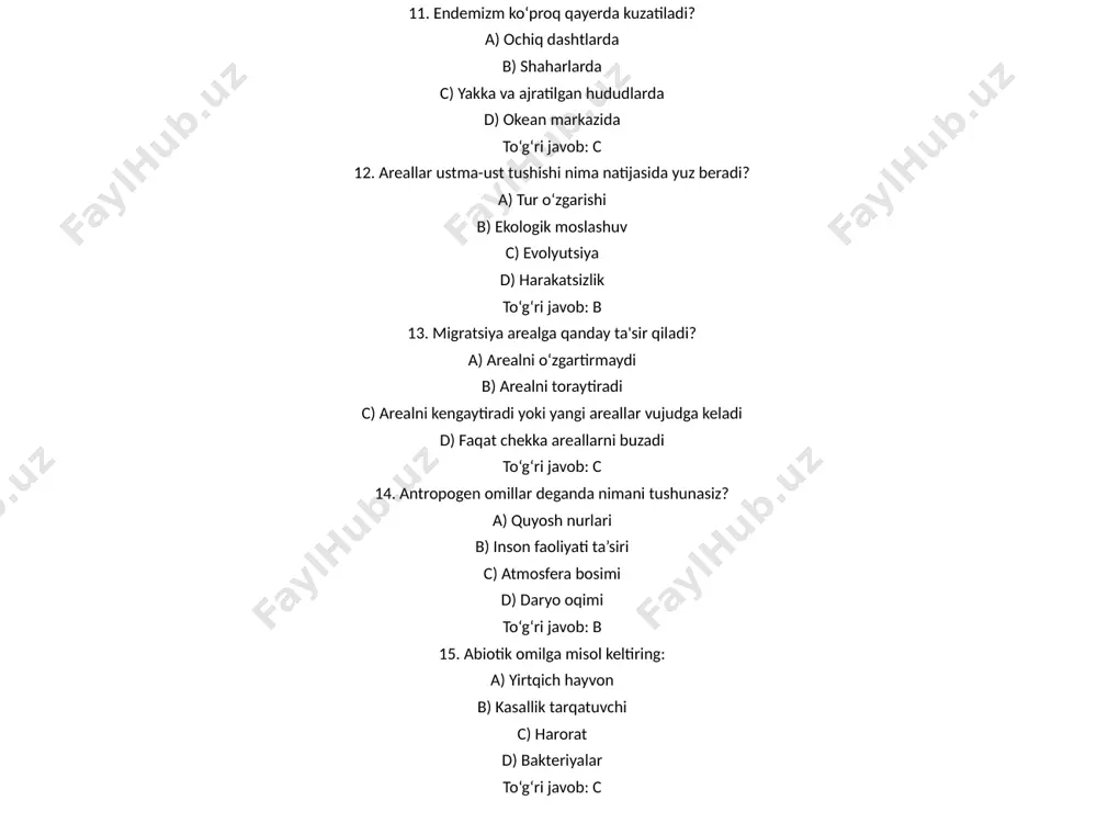 arealning hosil bo‘lishi va tarkibi test savollar - Page 3