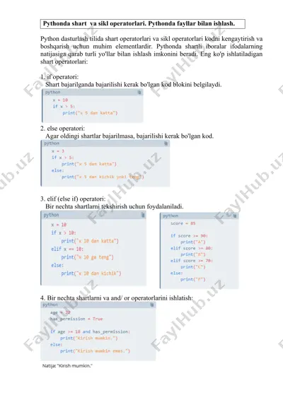 shart va sikl operatorlari — DOCX
