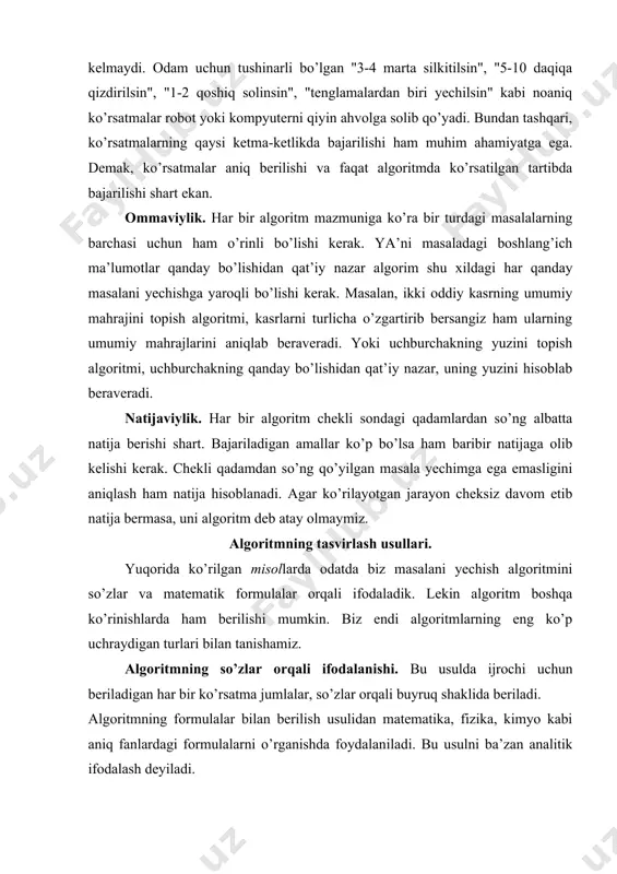 algoritmlаr, ulаrning хоssаlаri. bеrilish usullаri vа strukturаlаri - Page 3