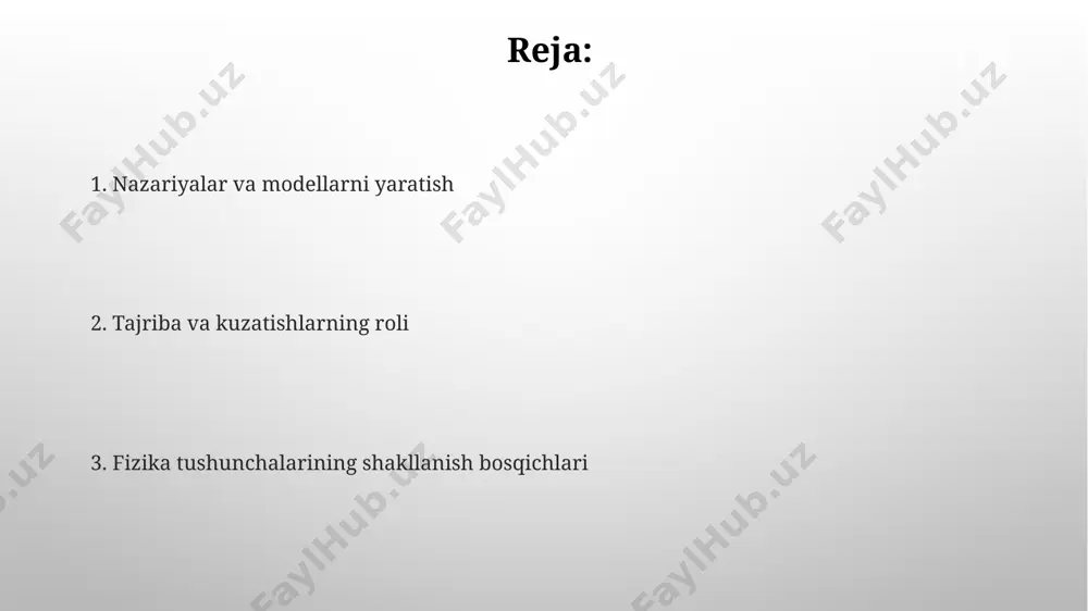 tuzilmalar, 20-asr fizikasi rivojlanishi uchun asos bo'lib xizmat qildi va göttingen universiteti kabi markazlarda o'rganilgan. fizika tushunchalarining shakllanish bosqichlari 19-asr oxiri – 20-asr boshlarida germaniyada kvant mexanikasi va nisbiylik nazariyasi kashf etilishi natijasida 5 ta fundamental o’zaro ta’sirlar fizika tushunchalarini tubdan o‘zgartirdi. fizika tushunchalarining shakllanishida qadimgi yunoniston (miloddan avvalgi 6-asrdan) matematik modellashtirish va geometrik usullarni qo‘llash orqali 20 dan ortiq asosiy tushunchalar paydo bo‘lgan. empirik kuzatishlar va tajribalar roli 17-asrda galileo galileining pisan minorasi tajribalari, erkin tushish qonunini aniqlashda empirik kuzatishlarning ahamiyatini namoyish etdi va fizika rivojiga katta hissa qo'shdi. 20-asr boshlarida, mayklson-morli tajribasi, nur tezligining doimiyligini aniqlash orqali, nisbiylik nazariyasining shakllanishiga asos bo'lgan muhim empirik dalillarni taqdim etdi. fizika tushunchalarining o'zaro bog'liqligi va o'zaro ta'siri fizika tushunchalarining o'zaro bog'liqligi, masalan, nyutonning 2-qonuni (f=ma) kinetika va dinamika kabi 2 ta asosiy bo'limni 3 o'lchovli fazo va vaqt doirasida bog'laydi. kvant mexanikasi 20-asr boshlarida paydo bo'lib, klassik mexanika tushunchalarini mikro-dunyo hodisalari …