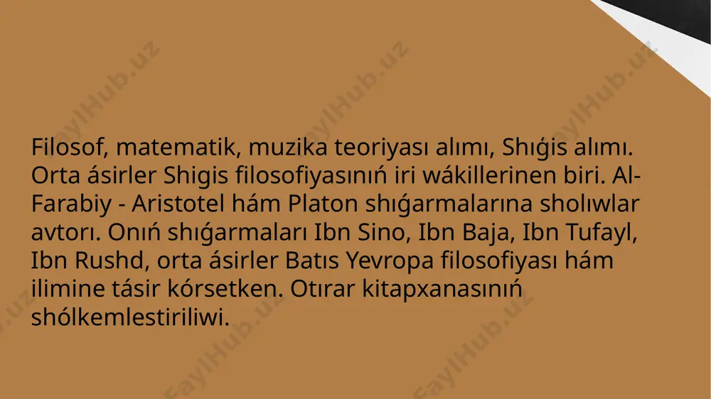 musulman filosof bolıp tabıladı. paydalanılǵan ádebiyatlar 1. bx xodjayev “umumiy pedagogika nazariyasi va amaliyoti” “sano-standart“ toshkent-2017 2. mxtoxtaxodjayeva “pedagogika” “o'zbekiston faylasuflari milliy jamiyati” nashriyoti toshkent-2010 3. x. ibragimov, sh.abdullayeva “pedagogika” nazariyasi” “fan va texnologiya” toshkent-2008 4. j. hasanboyev, x.a.toʻraqulov, i.sh. alqarov, n.o'.usmonov “pedagogika” “noshir” toshkent-2011 media1.mp3 image1.jpeg image2.png image3.png image4.jpeg image5.jpeg image6.png image7.jpeg image8.jpeg image9.jpeg null 141.648 eng - itunnorm 0000059f 0000053d 00003a8c 00004005 00002670 0000f840 0000866a 000088ef 00002c88 000185b8� eng - itunsmpb 00000000 00000210 000006f0 000000000067b600 00000000 00565680 00000000 00000000 00000000 00000000 00000000 00000000�