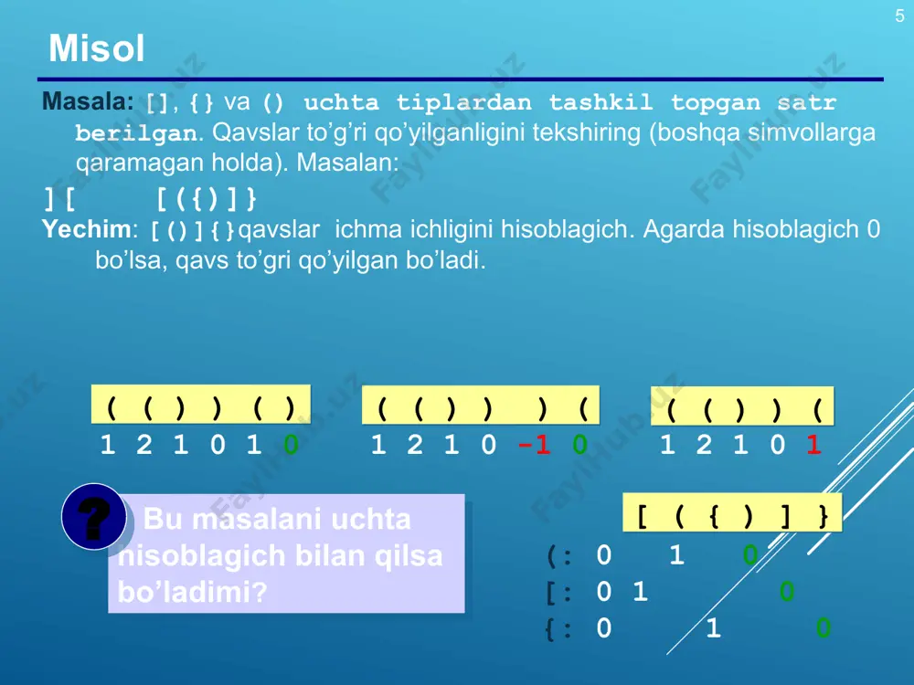 bo’shligini tekshirish. int size (struct que p) – navbat elementlari soni. bundan tashqari navbatni inisiallash uchun quyidagi sarlavhali funksiya kiritilgan. void ini_que(struct que* p,int n) – bu yerda n kiritilayotgan ma’lumotlar hajmi. * priority_queue sinfi priority_queue - har doim eng yuqori yoki eng yuqori ustuvorlikka ega bo'lgan ba'zi bir asosiy konteyner turining yuqori elementiga kirishni cheklaydigan funktsiyani cheklashni ta'minlaydigan shablon konteyner adapteri sinfidir. priority_queue-ga yangi elementlar qo'shilishi mumkin, va prioritet_queue ustki elementi tekshirilishi yoki olib tashlanishi mumkin. sintaksisi: template , class compare= less > class priority_queue * priority_queue::empty() * push(), pop() va top() funksiyalaridan foydalanish * dijkstra’s shortest path algorithm using priority_queue * asosiy ma'lumotlar tuzilmalari 4 ta: stack – last in first out navbat(queue) - first in first out priority_queue. que va priority_queue ning farqi: priority_queue da kirilayaorgan elementlar tartiblangan shaklda joylashtiriladi. xulosa