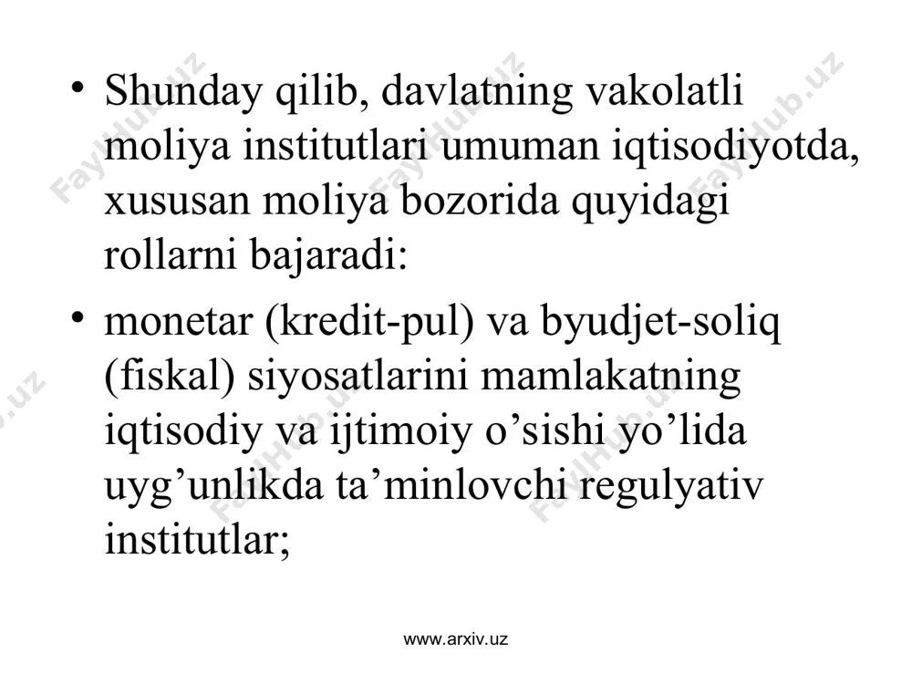 davlat va xalqaro moliya institutlarining moliya bozorlaridagi faoliyati va ro’li - Page 4
