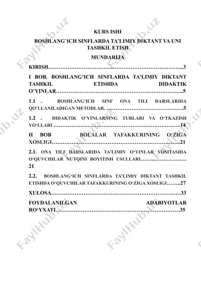 boshlang`ich sinflarda ta’limiy diktant va uni tashkil qilish — DOCX